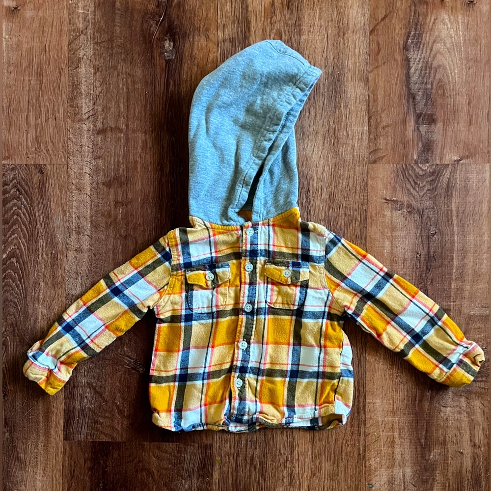 3T hooded flannel button up